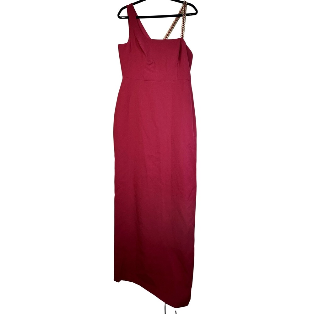 BCBGMaxAzria Beet Gracie One Shoulder‎ Chain Dress 12 Gown Formal Prom Wedding